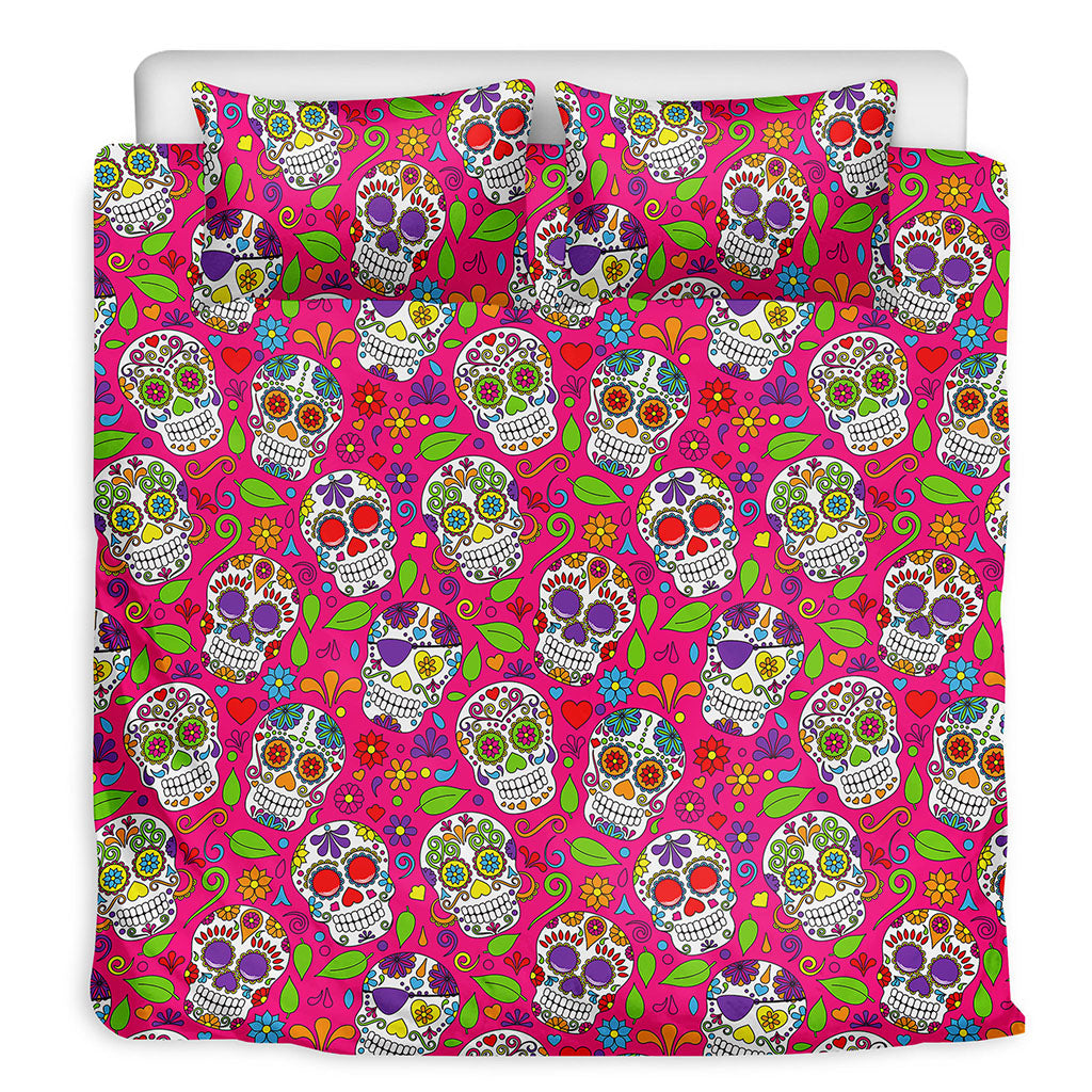 Pink Sugar Skull Pattern Print Duvet Cover Bedding Set