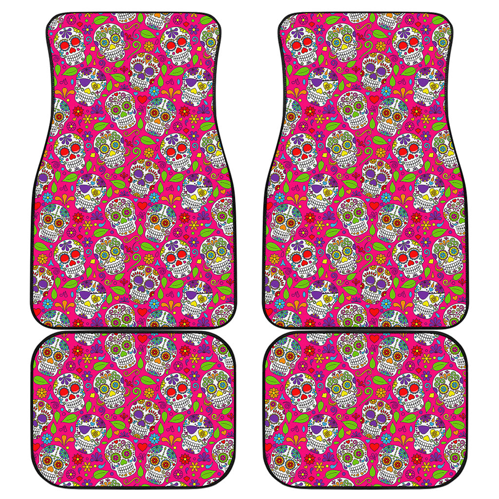 Pink Sugar Skull Pattern Print Front and Back Car Floor Mats