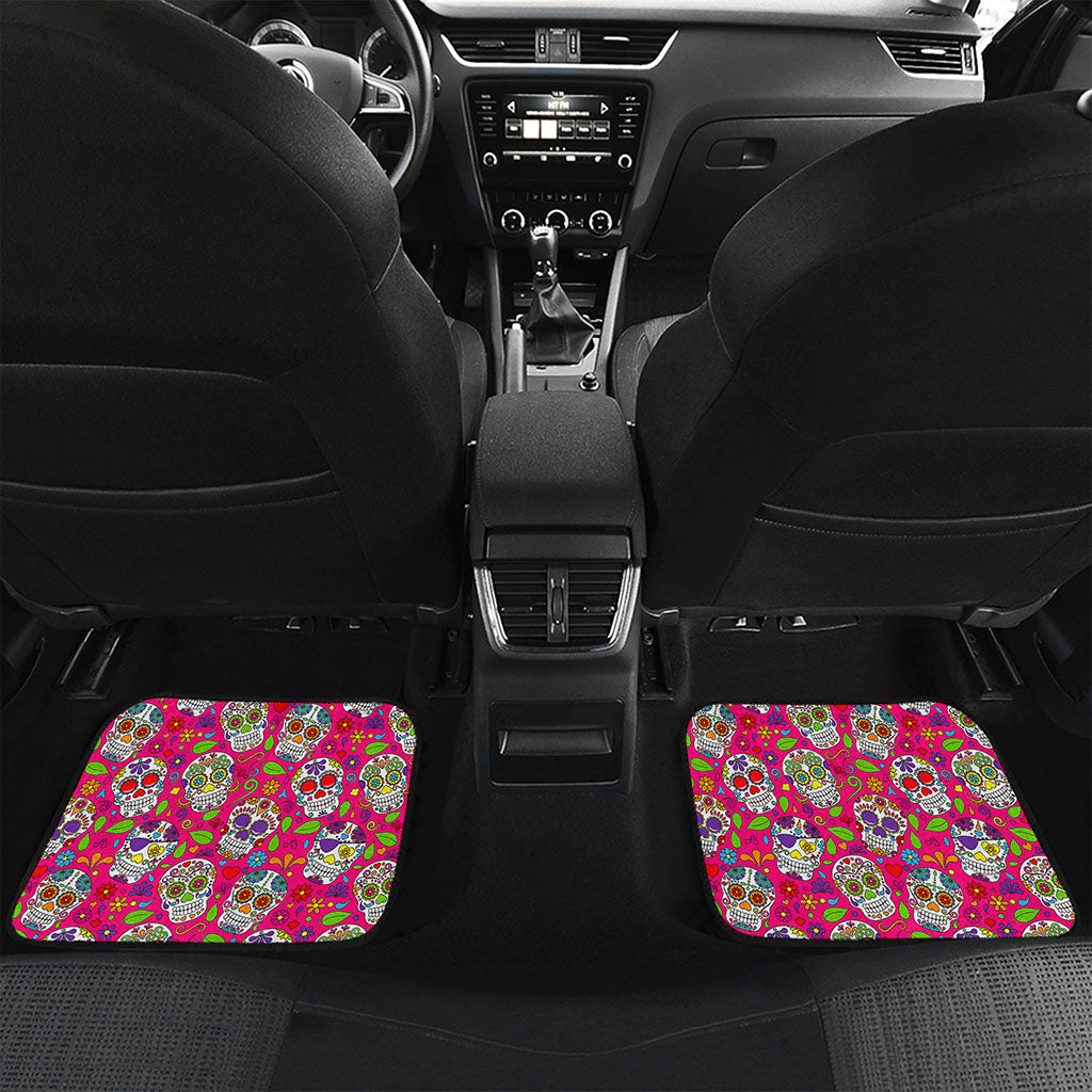 Pink Sugar Skull Pattern Print Front and Back Car Floor Mats
