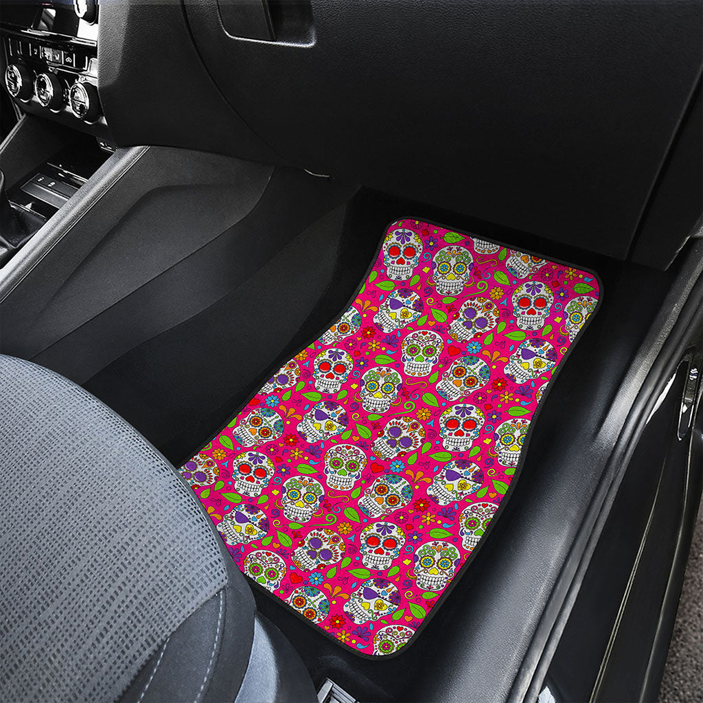 Pink Sugar Skull Pattern Print Front and Back Car Floor Mats