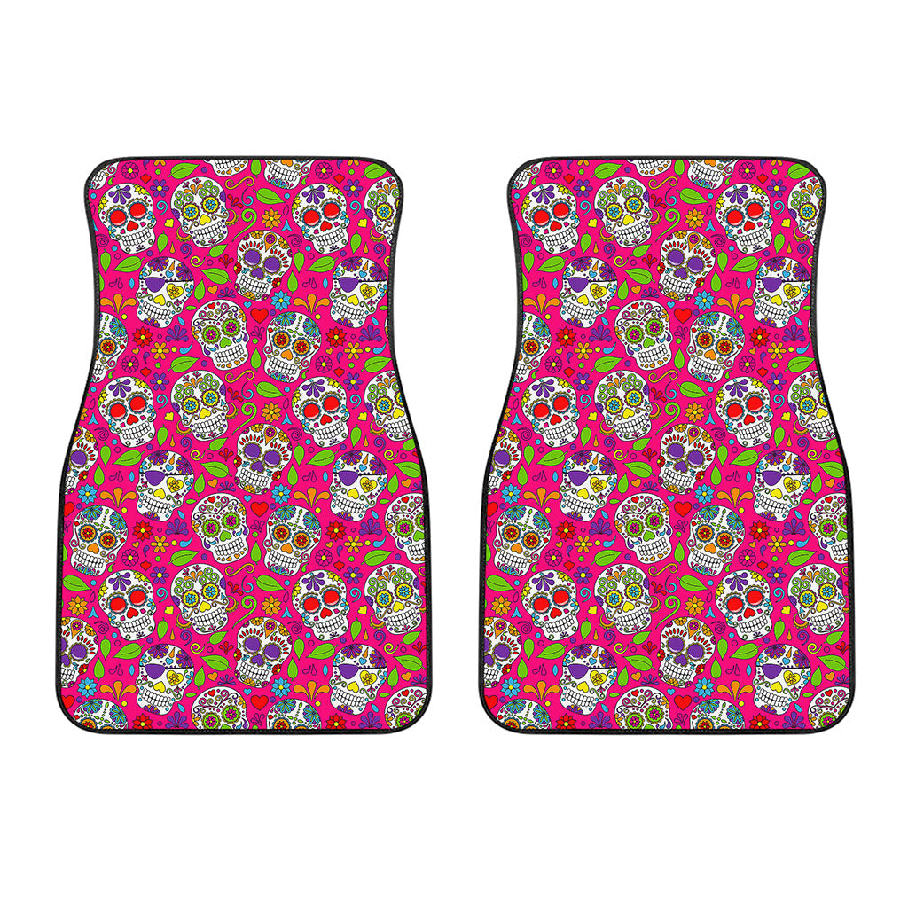Pink Sugar Skull Pattern Print Front Car Floor Mats