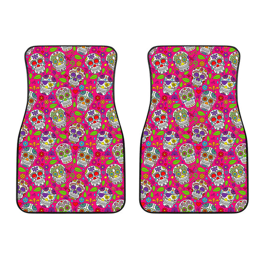 Pink Sugar Skull Pattern Print Front Car Floor Mats