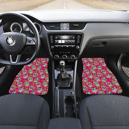 Pink Sugar Skull Pattern Print Front Car Floor Mats