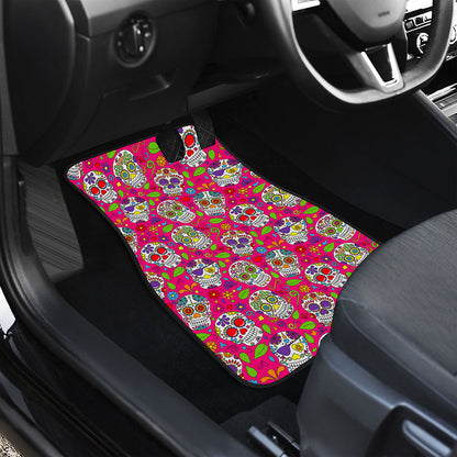 Pink Sugar Skull Pattern Print Front Car Floor Mats