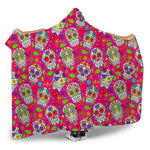 Pink Sugar Skull Pattern Print Hooded Blanket