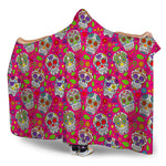 Pink Sugar Skull Pattern Print Hooded Blanket