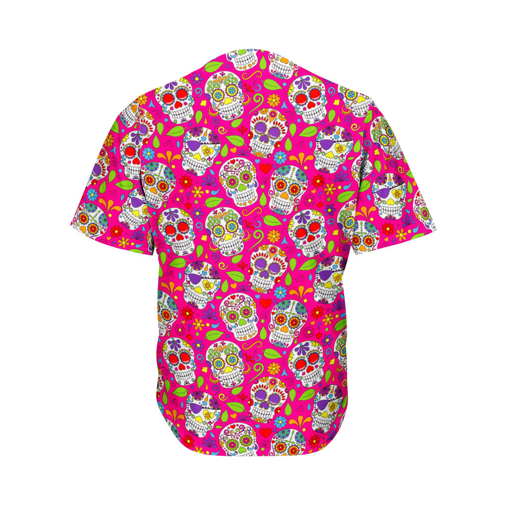 Pink Sugar Skull Pattern Print Men's Baseball Jersey