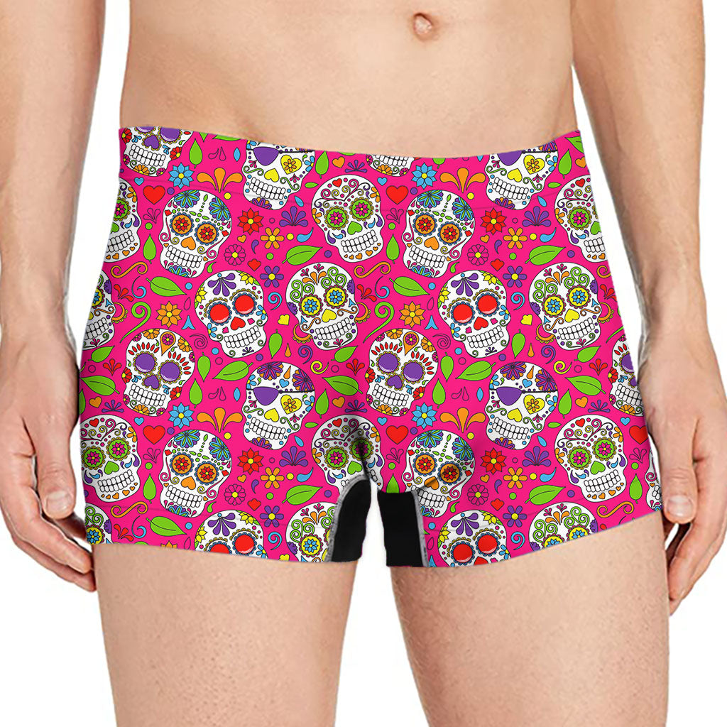 Pink Sugar Skull Pattern Print Men's Boxer Briefs