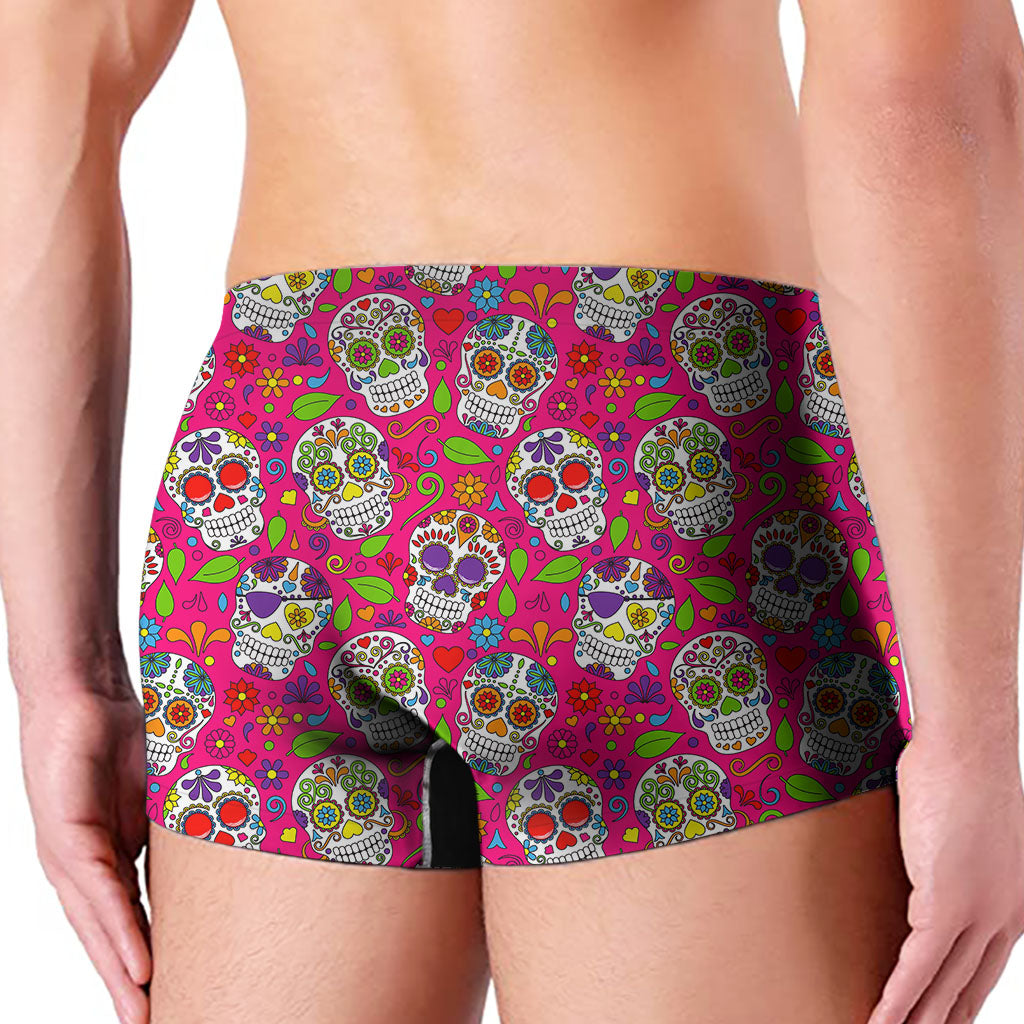 Pink Sugar Skull Pattern Print Men's Boxer Briefs