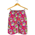 Pink Sugar Skull Pattern Print Men's Shorts