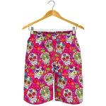 Pink Sugar Skull Pattern Print Men's Shorts