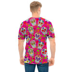 Pink Sugar Skull Pattern Print Men's T-Shirt