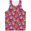 Pink Sugar Skull Pattern Print Men's Tank Top