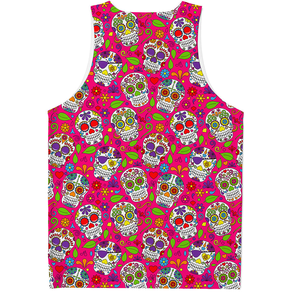 Pink Sugar Skull Pattern Print Men's Tank Top