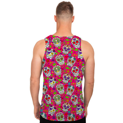 Pink Sugar Skull Pattern Print Men's Tank Top