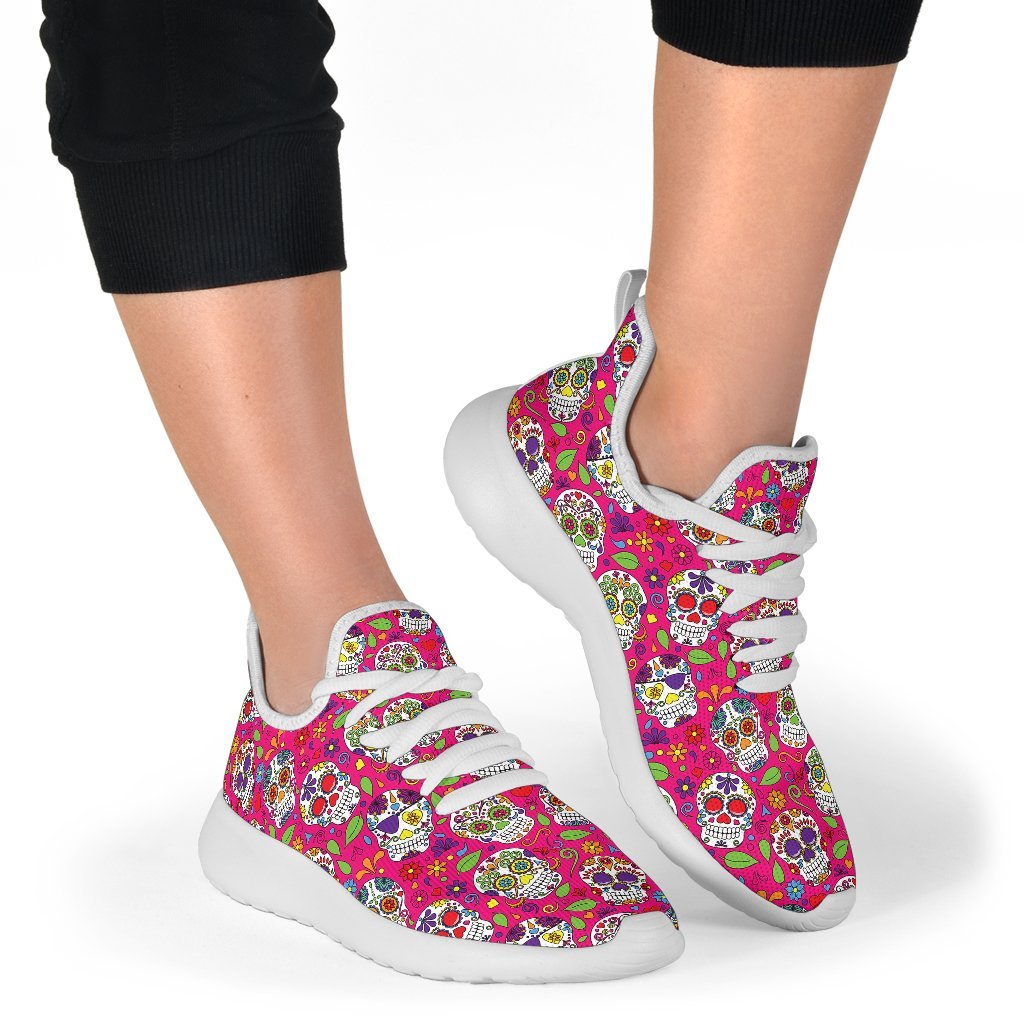 Pink Sugar Skull Pattern Print Mesh Knit Shoes GearFrost