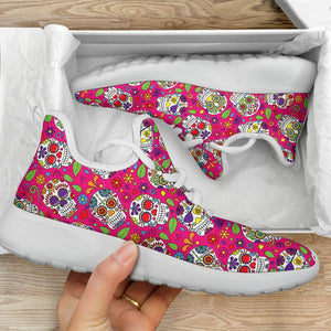 Pink Sugar Skull Pattern Print Mesh Knit Shoes GearFrost