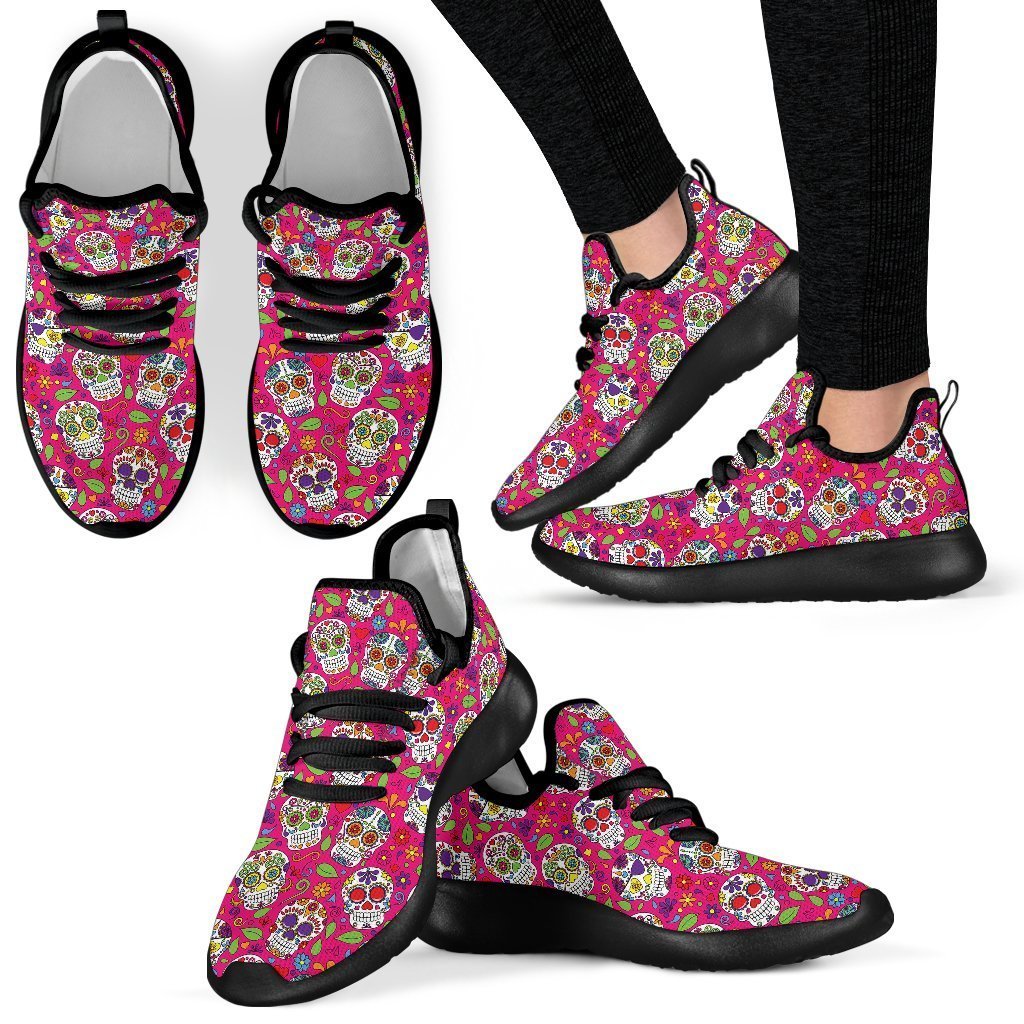 Pink Sugar Skull Pattern Print Mesh Knit Shoes GearFrost