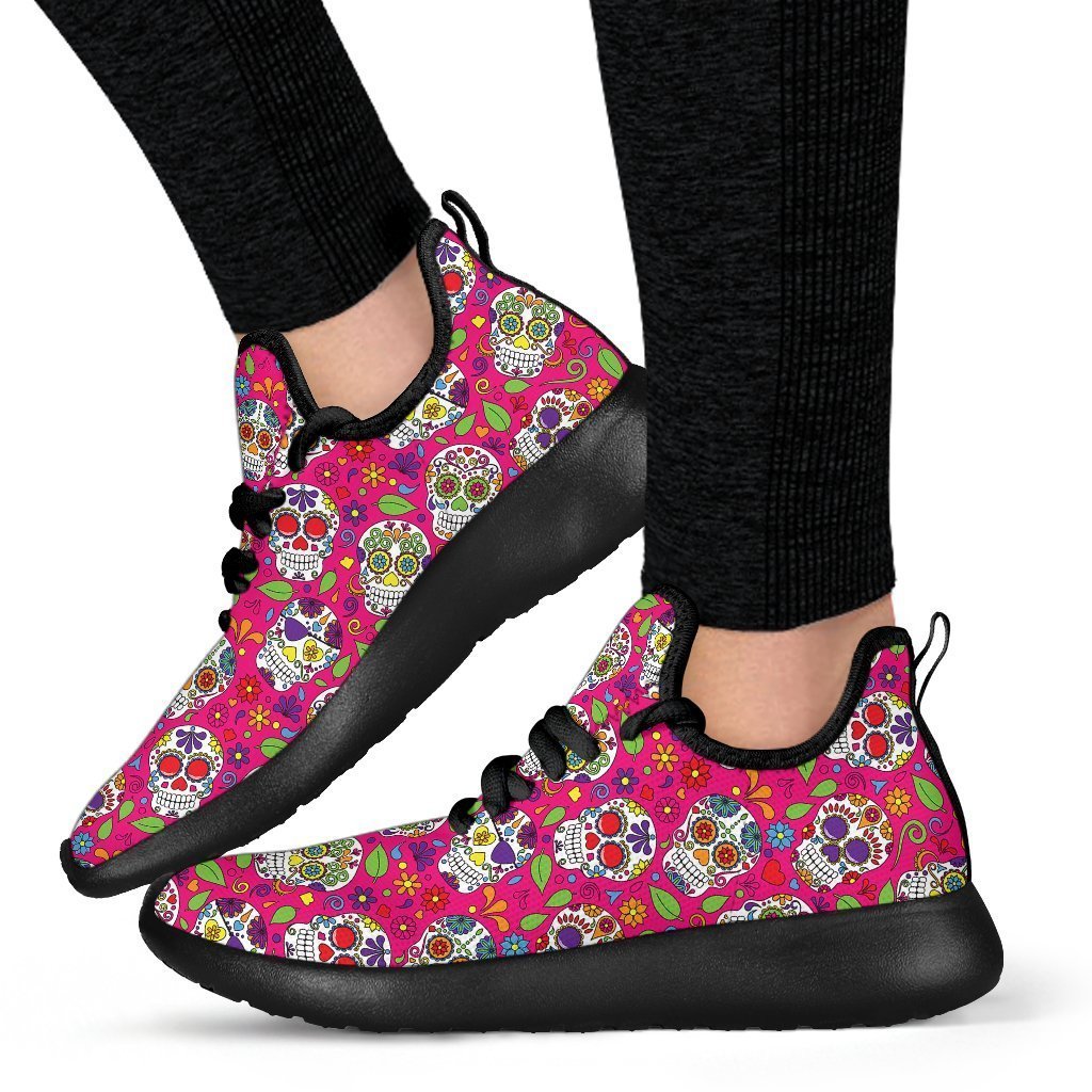 Pink Sugar Skull Pattern Print Mesh Knit Shoes GearFrost