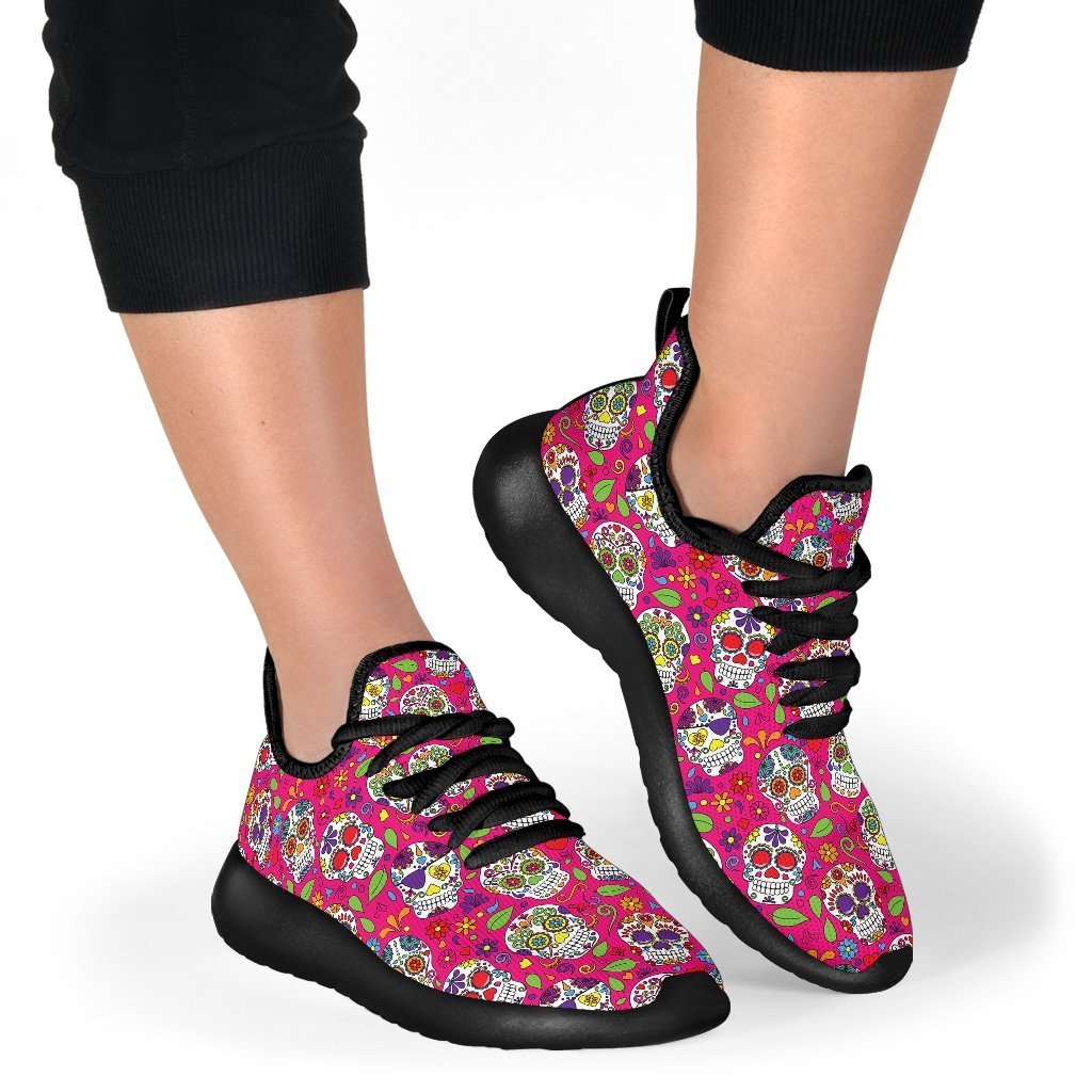 Pink Sugar Skull Pattern Print Mesh Knit Shoes GearFrost