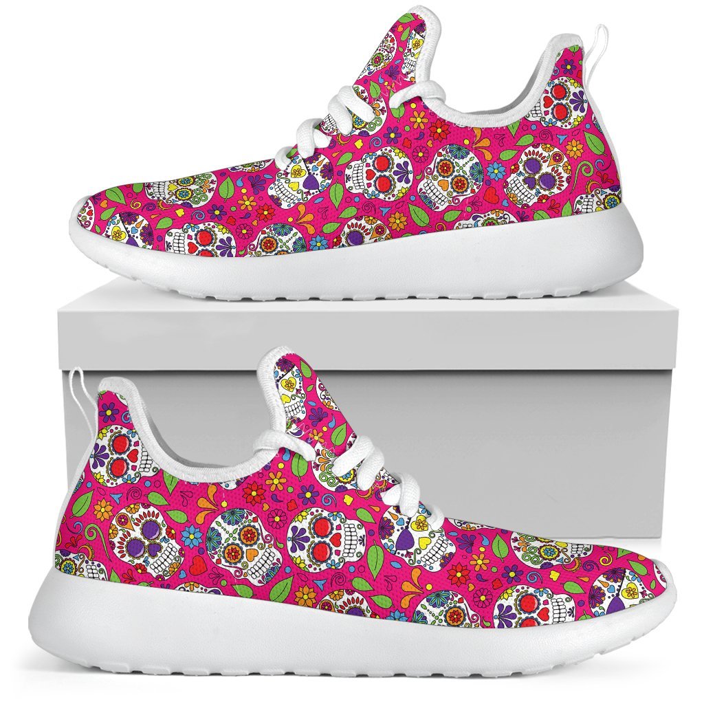 Pink Sugar Skull Pattern Print Mesh Knit Shoes GearFrost