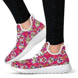 Pink Sugar Skull Pattern Print Mesh Knit Shoes GearFrost