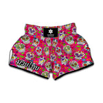 Pink Sugar Skull Pattern Print Muay Thai Boxing Shorts