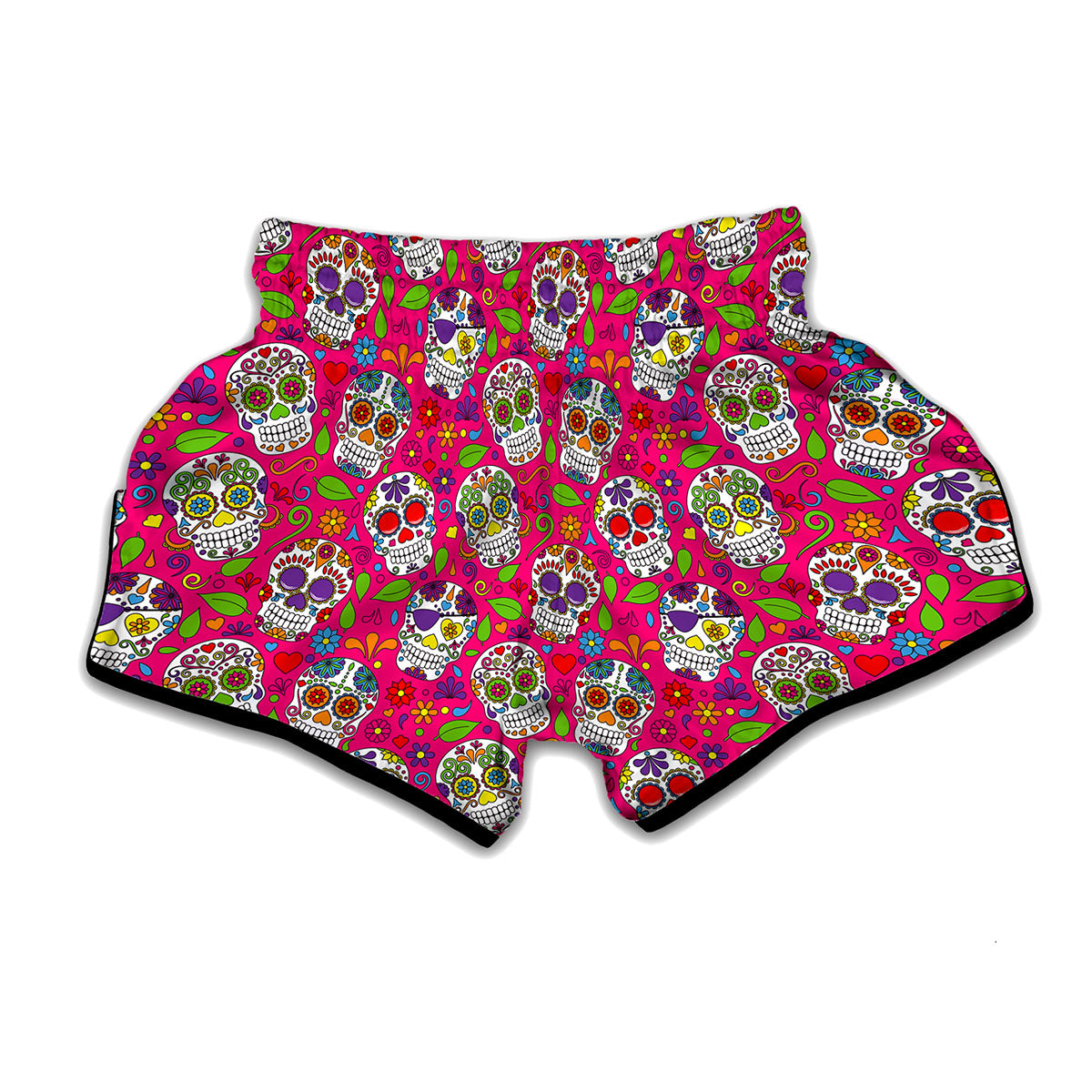 Pink Sugar Skull Pattern Print Muay Thai Boxing Shorts