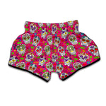 Pink Sugar Skull Pattern Print Muay Thai Boxing Shorts