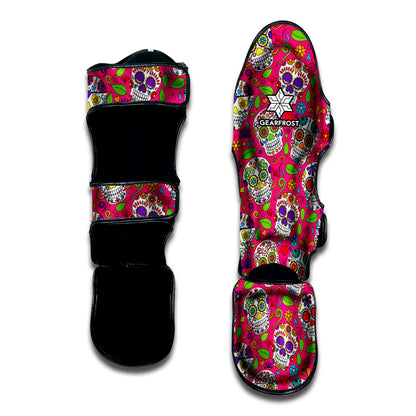 Pink Sugar Skull Pattern Print Muay Thai Shin Guard