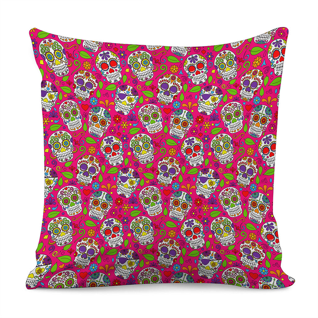 Pink Sugar Skull Pattern Print Pillow Cover