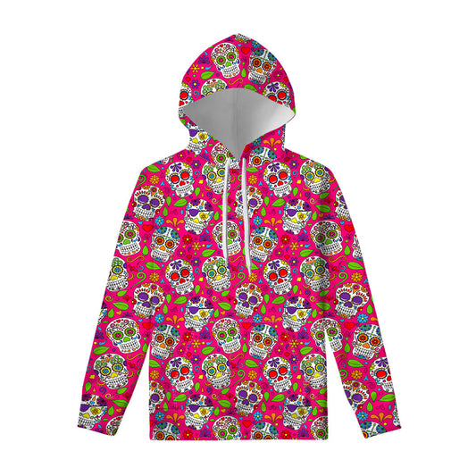 Pink Sugar Skull Pattern Print Pullover Hoodie