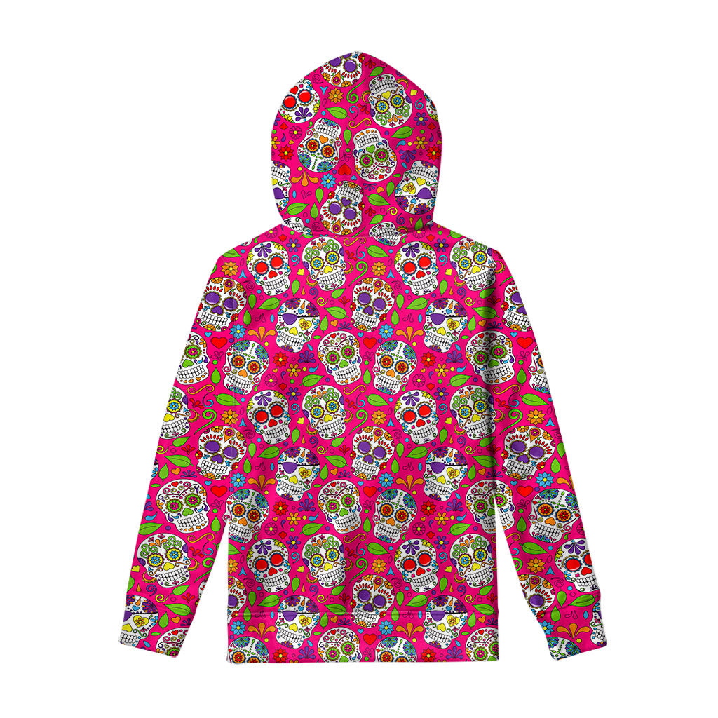 Pink Sugar Skull Pattern Print Pullover Hoodie