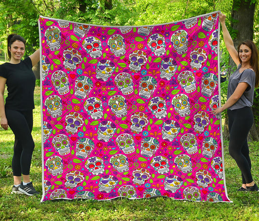 Pink Sugar Skull Pattern Print Quilt