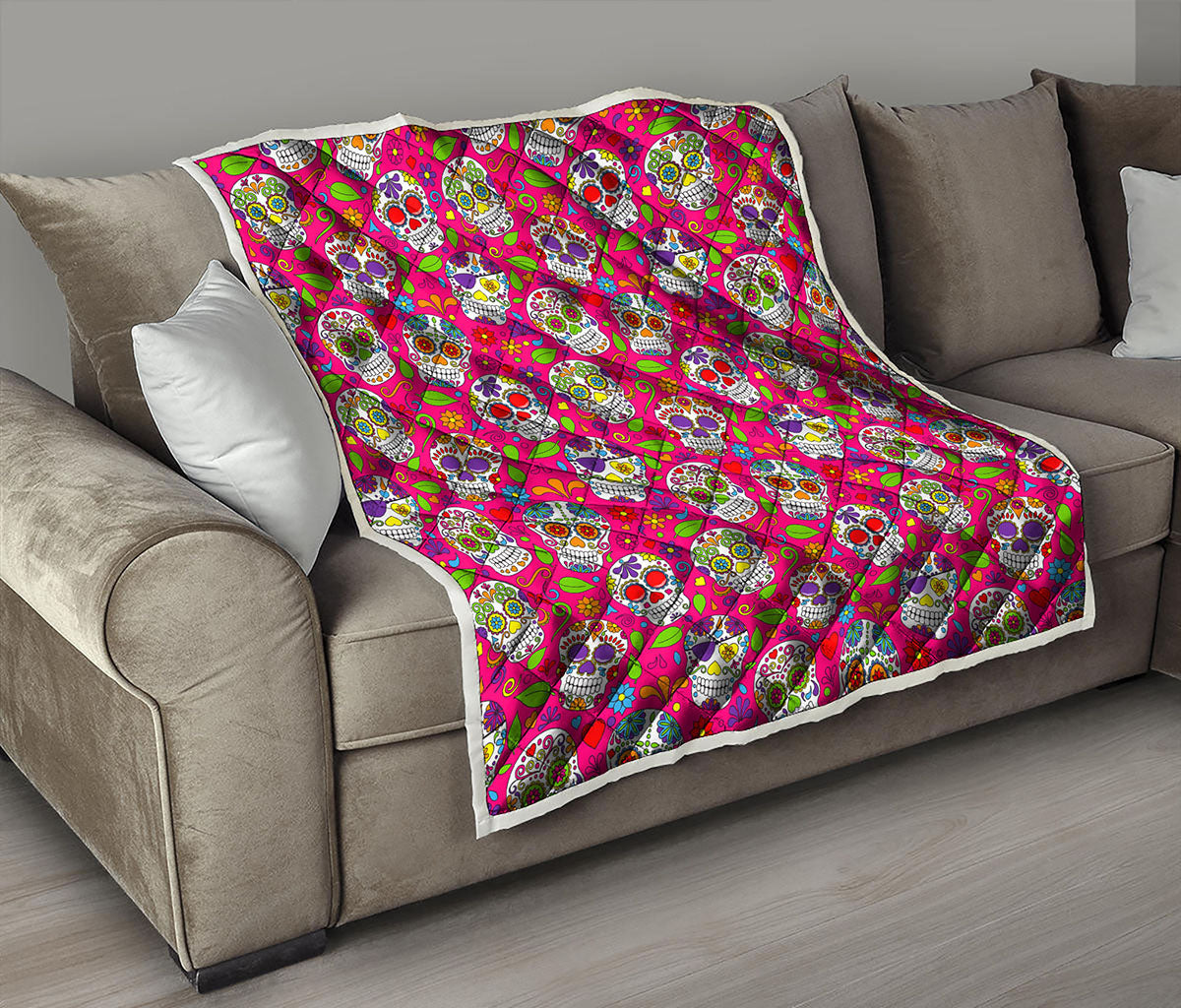 Pink Sugar Skull Pattern Print Quilt