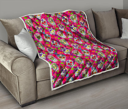 Pink Sugar Skull Pattern Print Quilt