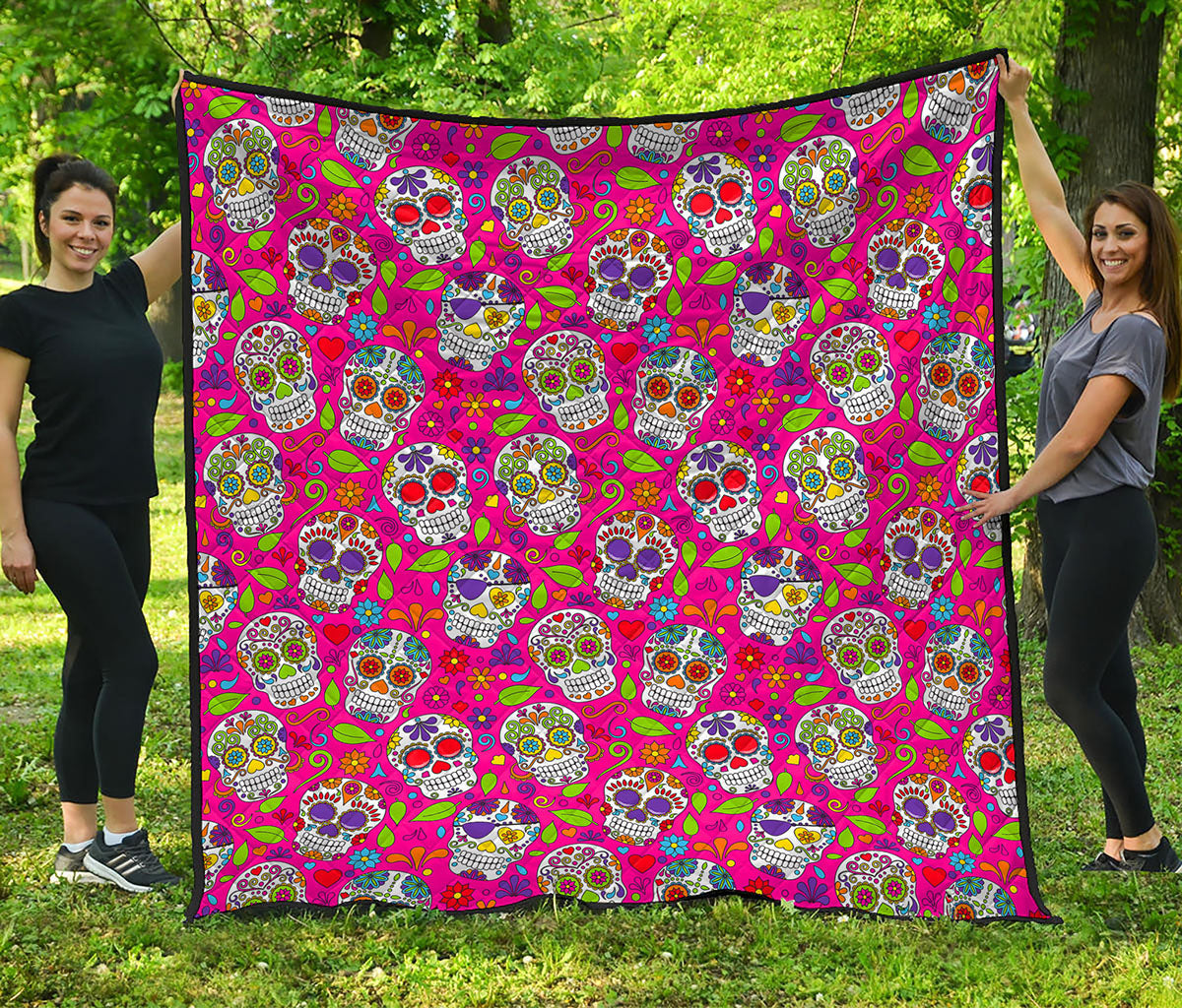 Pink Sugar Skull Pattern Print Quilt
