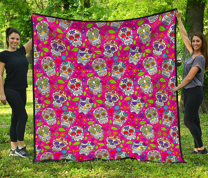Pink Sugar Skull Pattern Print Quilt