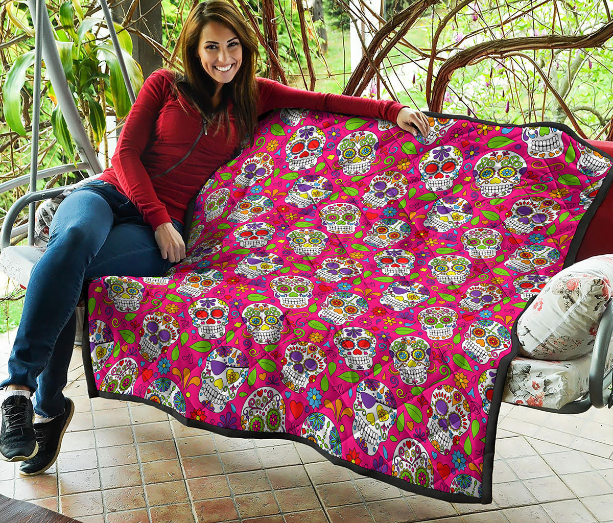 Pink Sugar Skull Pattern Print Quilt