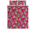 Pink Sugar Skull Pattern Print Quilt Bed Set