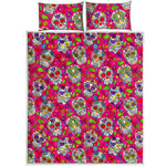 Pink Sugar Skull Pattern Print Quilt Bed Set