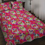 Pink Sugar Skull Pattern Print Quilt Bed Set