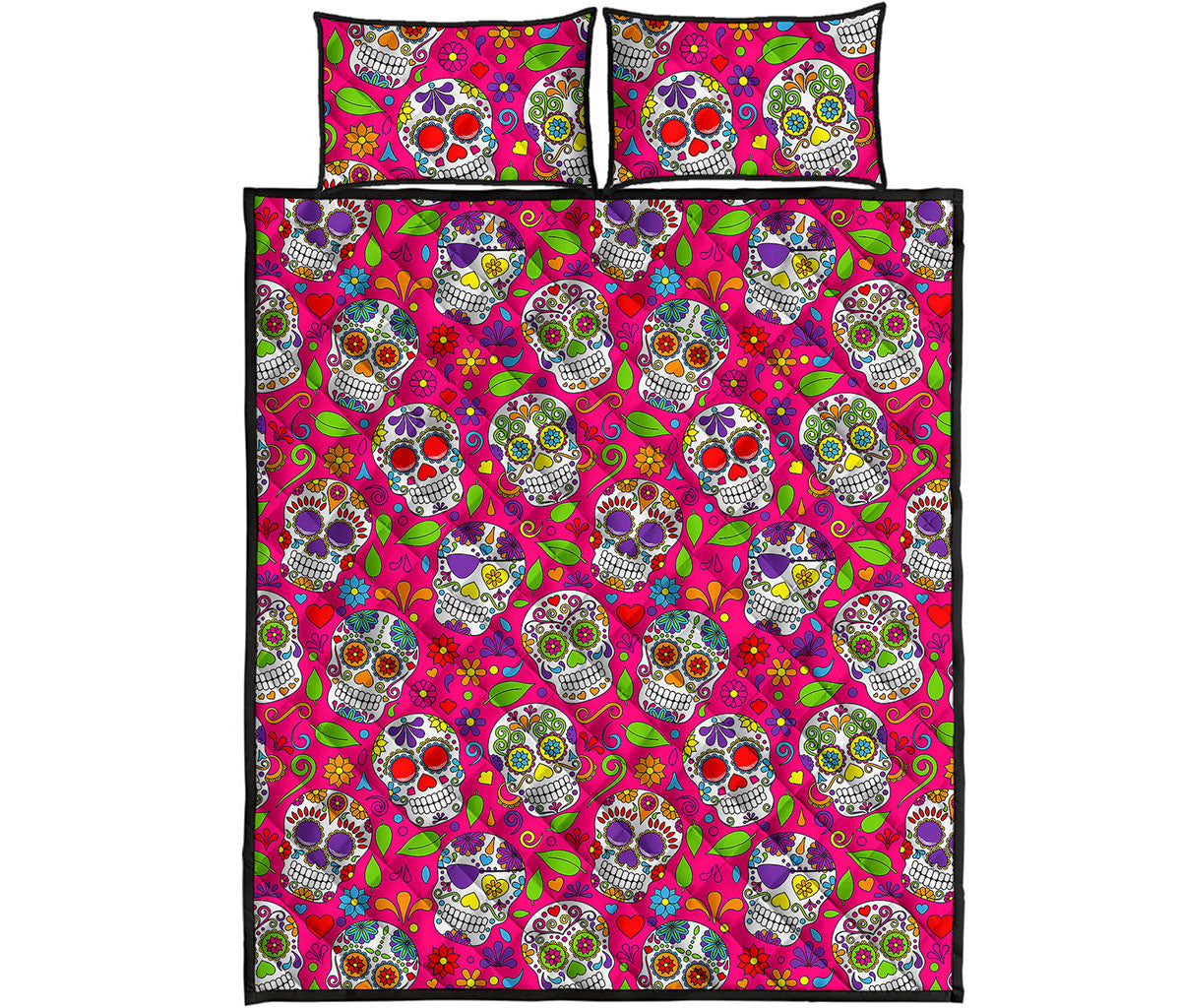 Pink Sugar Skull Pattern Print Quilt Bed Set