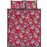 Pink Sugar Skull Pattern Print Quilt Bed Set