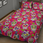 Pink Sugar Skull Pattern Print Quilt Bed Set