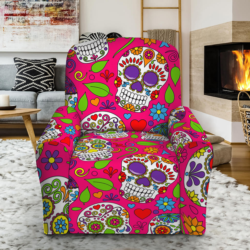 Pink Sugar Skull Pattern Print Recliner Slipcover