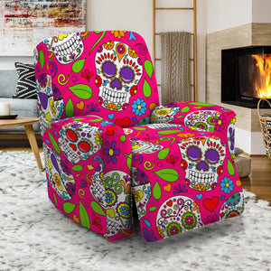 Pink Sugar Skull Pattern Print Recliner Slipcover