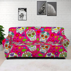 Pink Sugar Skull Pattern Print Sofa Cover