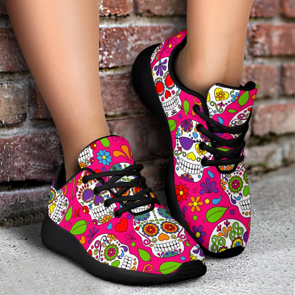 Pink Sugar Skull Pattern Print Sport Shoes GearFrost