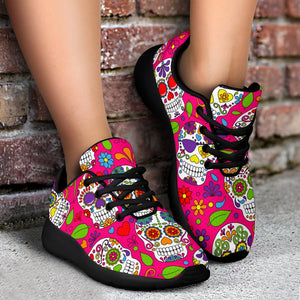 Pink Sugar Skull Pattern Print Sport Shoes GearFrost